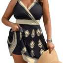 SCOMCHIC Womens Plus Size Swimsuit Swim Dress One Piece Floral Prints Bathing Suit Tummy Control Swim Suits Swimwear Black 3XL