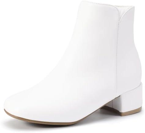 PANDANINJIA Girls Ankle Boots Side Zipper Toddler Little Big Kid Girls Dress Boots, White, Size 4