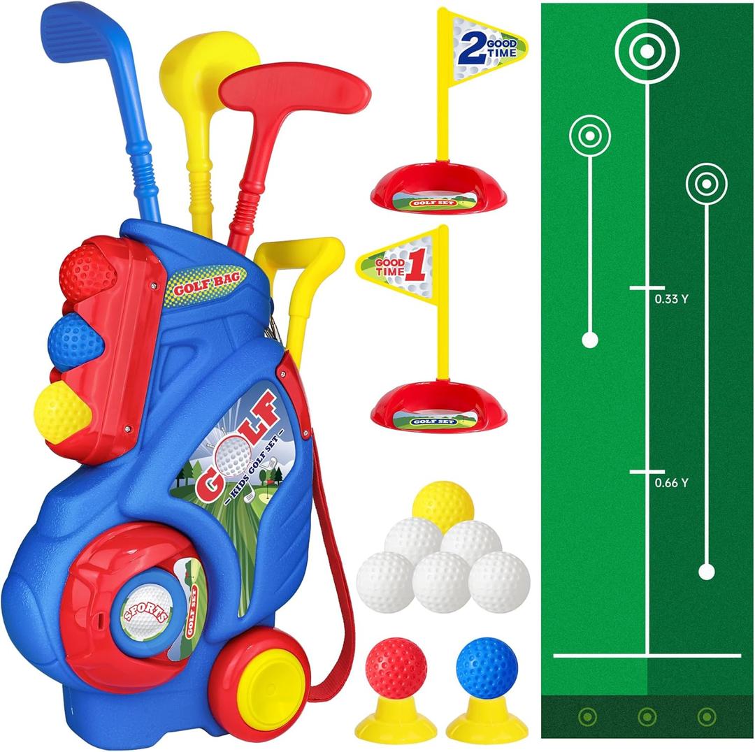 Toddler Golf Set for Boys, Girls 1 2 3 4 Years Old, Kids Golf Clubs Set with Cart & Putting Mat, Outdoor Indoor Sports Toys Birthday Gift, Blue