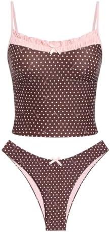 seamoly Women’s Cute Tankini Set Gingham Two Piece Swimsuits with Bow Back Tie Side Bottom Size L
