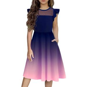 Flypigs Kids Dress Ruffle Short Sleeve Party Formal Special Occasion Wedding Summer Girls Girl Dresses, Pink 9-10 Years