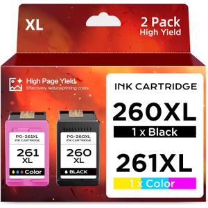 260XL 261XL Ink Cartridge Replacement for Canon 260 XL 261 XL PG-260 CL-261 Combo Pack Work with Canon PIXMA TS6420 TS6400 TS5320 TR7020 TR7022 TR7020a TR7022a Printer (2 Pack, 1 Black, 1 Tri-Color)