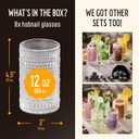 12 Oz Hobnail Drinking Glasses Set of 8 - Clear Multipurpose Glassware Sets, Decorative & Stylish Glasses Drinking Set for Bar, Kitchen, Cocktail Glassware, Garden - Home, Dining, & Kitchen