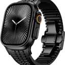 Silicone Band Compatible with Apple Watch Ultra 3/2/1 Band 49mm for Men, Rugged Heavy Duty Sport Band with Folding Buckle for iWatch Series 11/10 46mm, 9/8/7 45mm, 6/5/4 44mm, 3/2/1 42mm