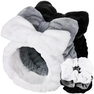 LEOBRO Spa Headband, 6pcs Makeup Headbands and Hair Scrunchies, Bow Skin Care Headband for Washing Face for Teen Girls Women, Easter Basket Valentines Gifts for Girls, Black & White & Gray