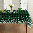 Horaldaily St. Patrick's Day Rectangular Tablecloth 60x84 Inch, Buffalo Plaid Shamrock Lucky Washable Table Cover for Party Picnic Dinner Decor (Green)