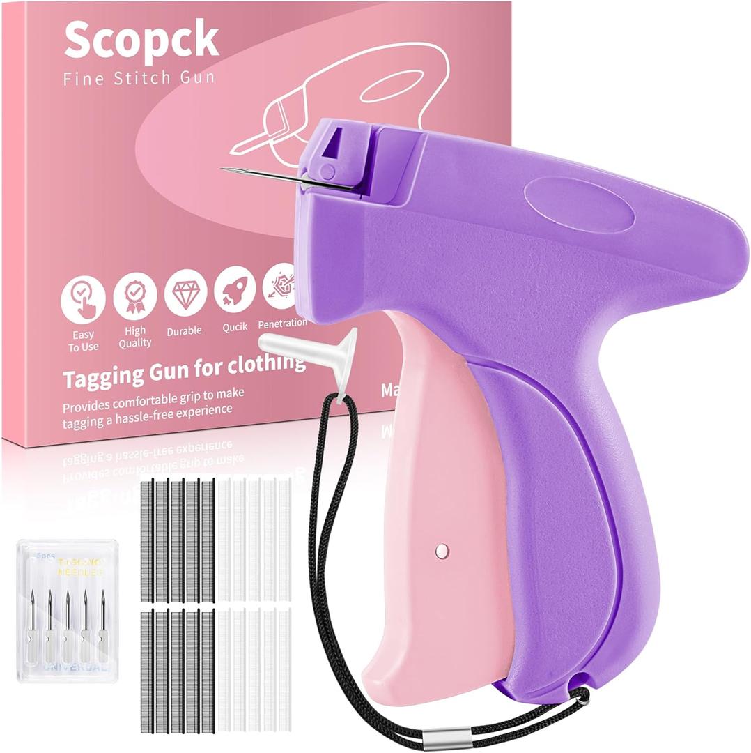 Handheld Micro Tagging Stitch Gun for Clothes - Quick Clothing Fixer - Mini Sewing Kit - Includes 6 Needle, 1000 Black Fasteners & 1000 White Fasteners (Purple)