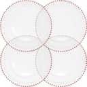 Ms Lovely Clear Glass Charger 12.6 Inch Dinner Plate With Beaded Rim - Set of 4 - Metallic Pink