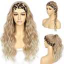 SAPPHIREWIGS Body Wave Headband Wigs for Women Honey Blonde with Tips Synthetic Hair Wear And Go Glueless Wig Natural Long Wavy Half Wigs for Black Women Daily Use 26inch