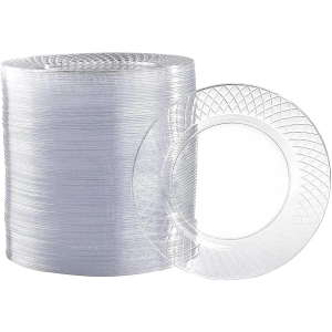 Prestee 100 Pack Clear Plastic Plates for Party - 6.25 Inch Small Round Dessert Plate and Appetizer Platter - Heavy Duty Disposable Plastic Plates for Parties, Weddings, Caterings and Events
