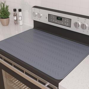 Stove Top Covers for Electric Stove, Thickened Premium Silicone Stove Mat for Glass Top Stove, 28 x 20 Glass Stove Top Cover Protector, Oven Range Top Cover, XL Dish Drying Mat (Grey)