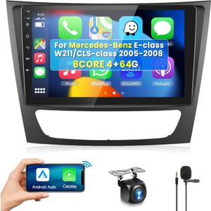 4+64G 8 CORE Car Stereo Radio for Mercedes Benz E Class W211 E200 CLS W219 2002-2009, Wireless CarPlay/Android Auto 9 Inch 1280*720P IPS Touch Screen Android 13 GPS WiFi Bluetooth 32-band DSP Camera