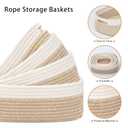 7 Piece Cotton Rope Woven Basket Set - Small Basket for Baby Nursery, Pets, Montessori, Dog & Cat Toy Boxes, Bathroom Organization Bins (White/Brown)