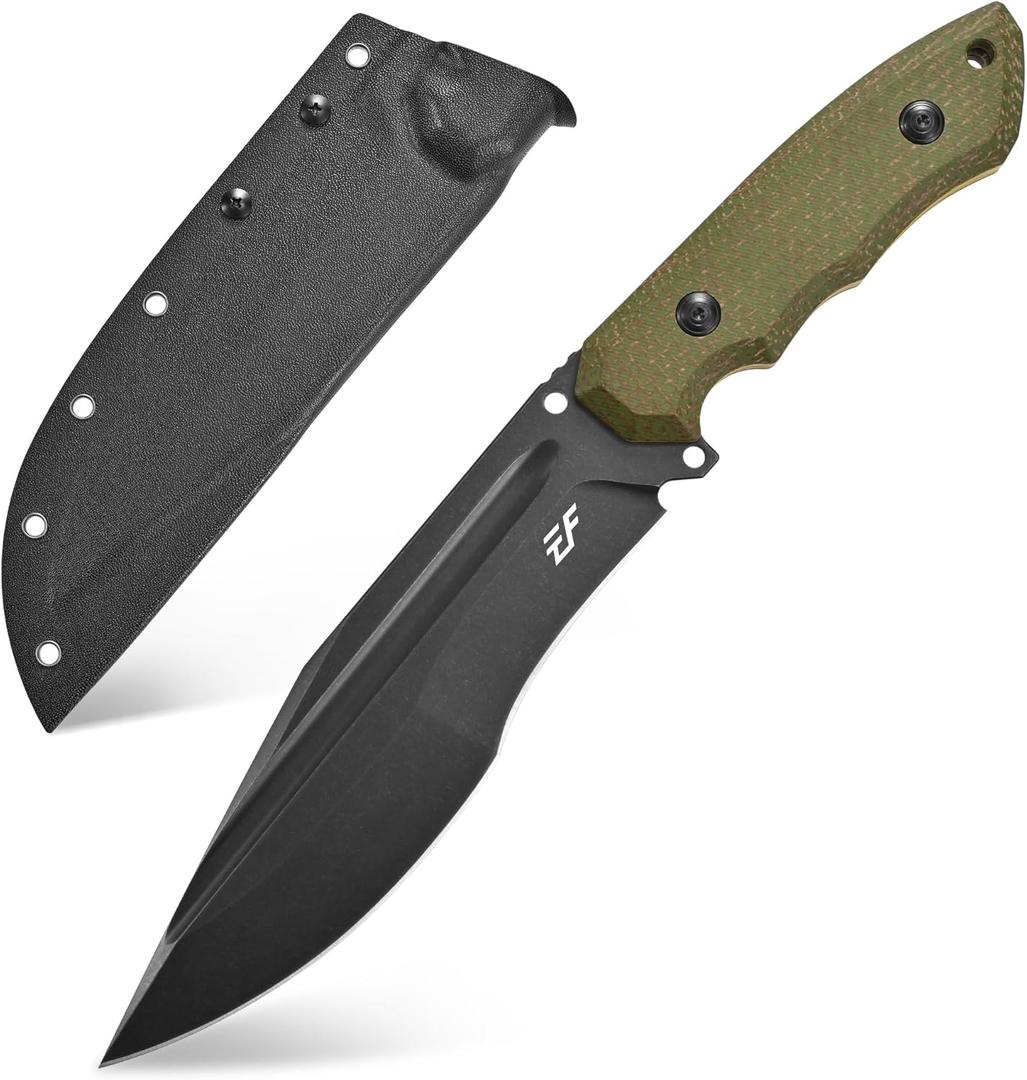 Eafengrow EF151 Fixed Blade Knife N690 Steel Blade Micarta Handle Full Tang EDC Tool Straight Knife for Working Camping Survival (green)
