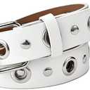 EMMIOL Cool Y2K Belt Women Black bb Belt Silver Buckle Oval D Ring Star Belts Trendy Streetwear Punk for Jeans, Size: Fits 38" - 46" Waist