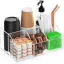 Upitry Acrylic Coffee Bar Organizer Station - Multiple Compartments - Kitchen Bar Tools Storage Rack - Beverage Station Organizer for Coffee Creamer Syrup
