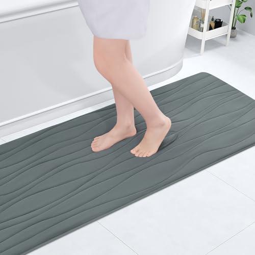 Buganda Memory Foam Bathroom Rug Mat 47x17, Extra Soft and Absorbent Bath Mats, Non-Slip and Machine Washable Bath Rugs for Bathroom Floor,Tub and Shower, Grey