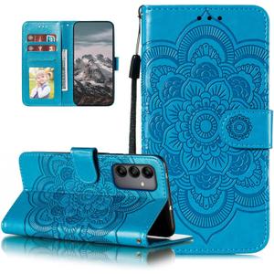 EYZUTAK Case for Samsung Galaxy A16 4G/5G, Premium Leather Magnetic Closure Flip Wallet Phone Case with Card Holder Cash Slot Stand Function Embossed Mandala Flower Slim Shockproof Lanyard Cover -Blue