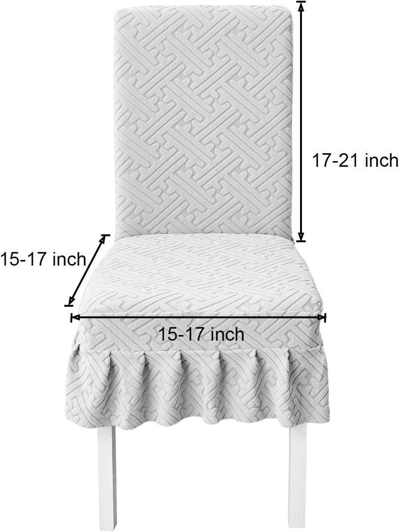 AOSCTELF Dining Chair Coves Set of 6, Stretch Seat Covers with Skirt Hem, Washable Elastic Chair Slipcovers for Dinning Room,Restaurant,Banquet- Light Grey