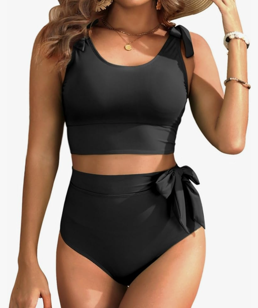 Two Piece High Waisted Swimsuits - Women Tummy Control Bikini Modest Bathing Suit 2PC 2025, Size M