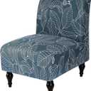 Armless Accent Slipper Chair Cover Slipcover,Stretch Spandex Removable Leaves Printed Non-Slip Silp Cover for Accent Chair Without Arms Furniture Protector for Living Dining Room(Blue, 1)