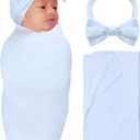 RATIVE Stretchy Swaddle Blanket Receiving Blankets with Headband Cap for Unisex Newborn Baby 0-3 Months Boys Girls