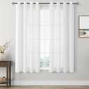 White Linen Curtains 63 inch Length for Dining Room 2 Panels Set Grommet Short Kitchen Window Curtains Rustic Linen Textured Semi Sheer Light Filtering Short Curtain for Basement Bathroom 52x63