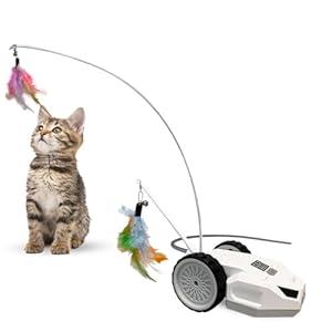 JANOFT 3-in-1 Interactive Cat Toy - 2-Speed Automatic Moving Mouse Cat Toys Self Play with 2pcs Hanging Feather String Ribbon and Wiggly Silicone Mice Tail for Bored Indoor Adult Cats Kittens