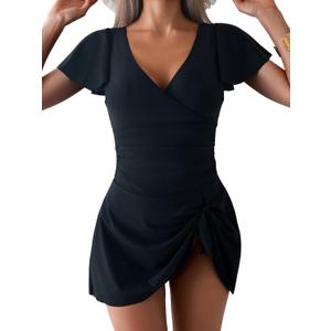 Women's One Piece Swimdress Swimsuits for Women Tummy Control Swim Dresses (Large, Black)