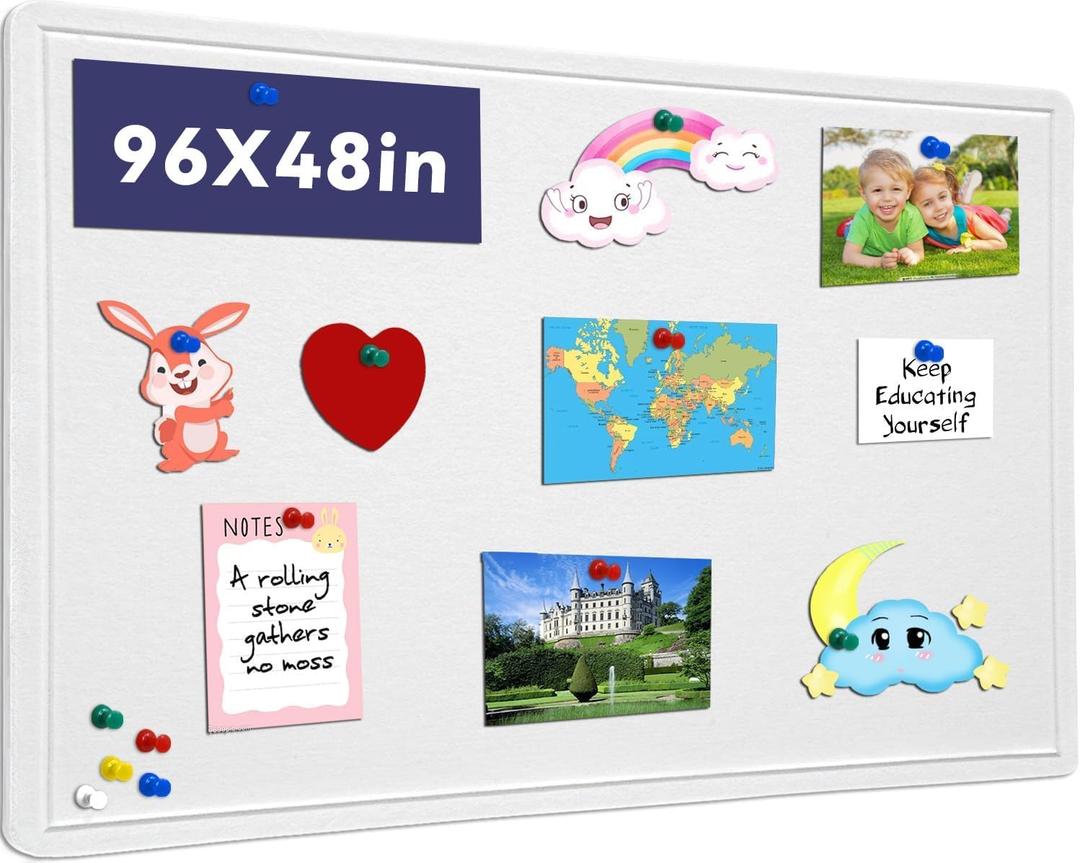 Extra Large Bulletin Board 96" x 48", Felt Pin Board, Warm White | Cork Board Alternative for Wall, Foldable Self-Adhesive Vision Board Prayer Board with Pushpins for Classroom, Office, Home