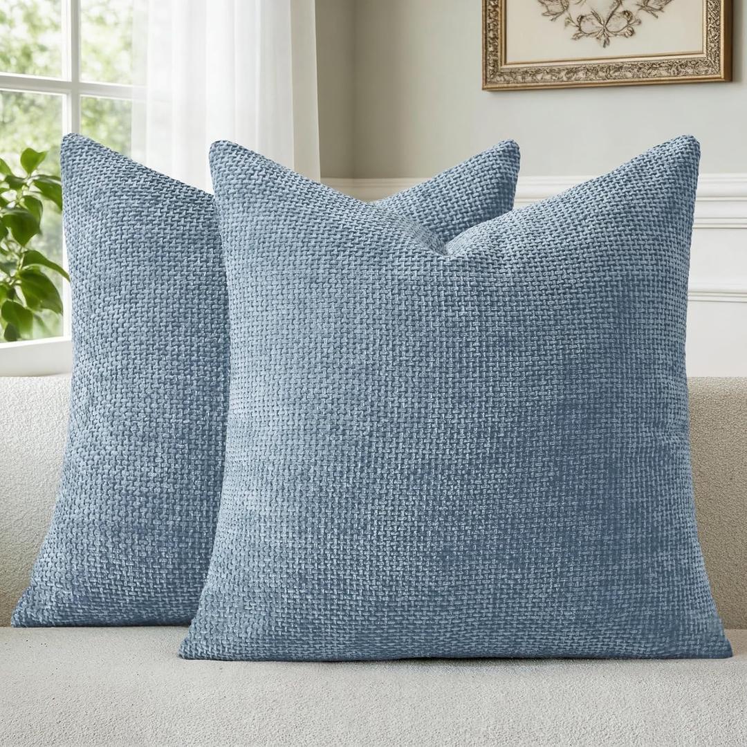 a moment Blue Chenille Throw Pillow Covers 16x16 Inch Pack of 2 Modern Decorative Throw Pillow Covers Farmhouse Cross Covers Home Decor for Sofa Bedroom Living Room