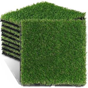 Windyun 32 Pack Artificial Grass Turf Interlocking Deck Tiles 12" x 12" Thick Synthetic Square Fake Interlocking Turf Self Draining Grass Tiles for Patio Indoor Outdoor Floor Decoration Dogs Pee Pad