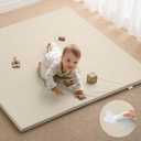 Blissful Diary Vegan Leather Baby Play Mat, 50x50 Thick Foam Cushioned & Waterproof Playpen Mat for Infants and Toddlers, Stylish and Just Wipe-Clean Playmat for Baby Play on Floor, Beige