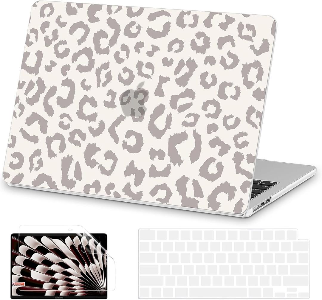 AKIT Compatible with MacBook Air 13 inch Case M5 2026 2025-2022 M4 M3 M2 A3449 A3240 A3113 A2681, Unique Hard Shell Laptop Case+Screen Protector+Keyboard Cover for MacBook Air 13.6 inch, Leopard Grey