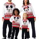 Disney family matching sweatshirt Stitch Mickey Spiderman print long sleeve winter Christmas mom dad kids loose fit red (Men, L)