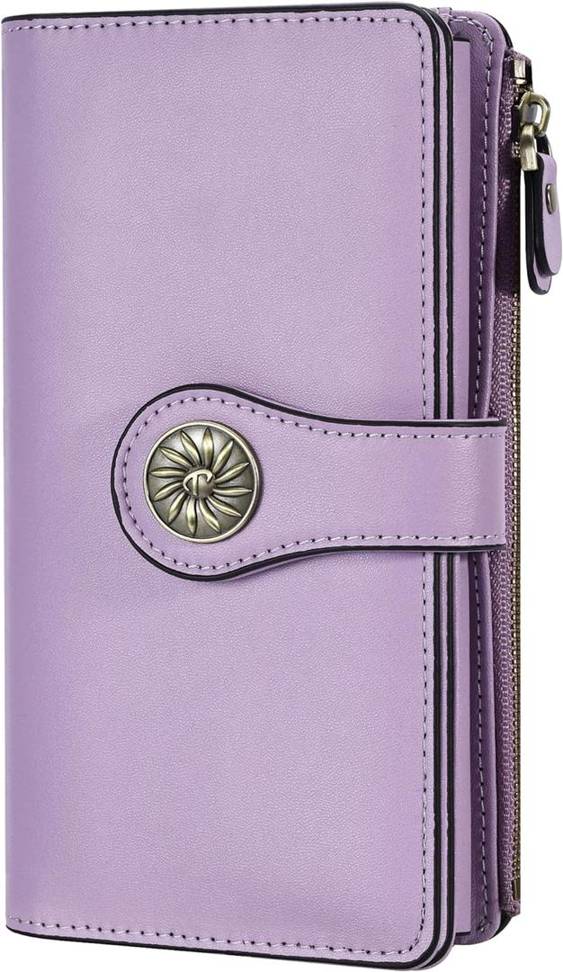 Travelambo Women's Wallet RFID Blocking Trifold Clutch Large Capacity Credit Card Holder Travel Purse