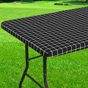 Rectangle Vinyl Table Cloth 30x48, Waterproof Elastic Fitted Tablecloth with Flannel Backing, Plastic Table Cover for Picnic, Camping, Outdoor, Black