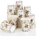 Ziliny 100 Pcs Vintage Wildflower Paper Cups 9 oz Disposable Floral Coffee Cups for Birthday Baby Shower Bridal Shower Tea Party Supplies(Elegant Floral)