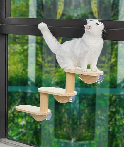 Cat Window Ladder 3-Levels for Indoor Cats Climbing Wood Window Shelf Cats Play and Watch Birds