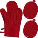 Oven Mitts and Pot Holders 4 Sets, Heat Resistant 500 ℉ Oven Mitt and Pot Holder,Oven Glove&Potholders with Non-Slip Silicone Surface,Kitchen Essentials for Cooking/Baking/BBQ-Red