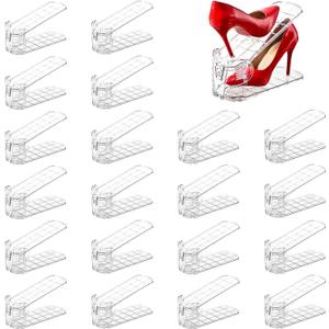 Shoe Slots Organizer,Elephant Shoe Rack Stable and Thick,Clear Shoe Stacker with 3 Adjustable Level for Sneakers Display (Transparent - Silver, 20Pack)