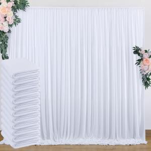 60 ft x 10 ft Wrinkle Free White Backdrop Curtain for Parties, 12 Panels 10ft Polyester White Photo Backdrop Drapes for Graduation Birthday Wedding Party Stage Curtains