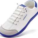 HOBIBEAR Barefoot Minimalist Shoes Womens Mens | Zero Drop | Wide Width Canvas Slip-on Shoes (White/Blue)