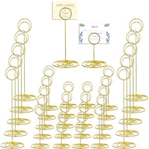 SHENLIU 48 Pieces Gold Table Number Holders Place Card Holder, 3 Size Name Numbers Menu Memo Note Card Picture Photo Clip Stand Table Sign Elegant Stable for Wedding Anniversary Party Display
