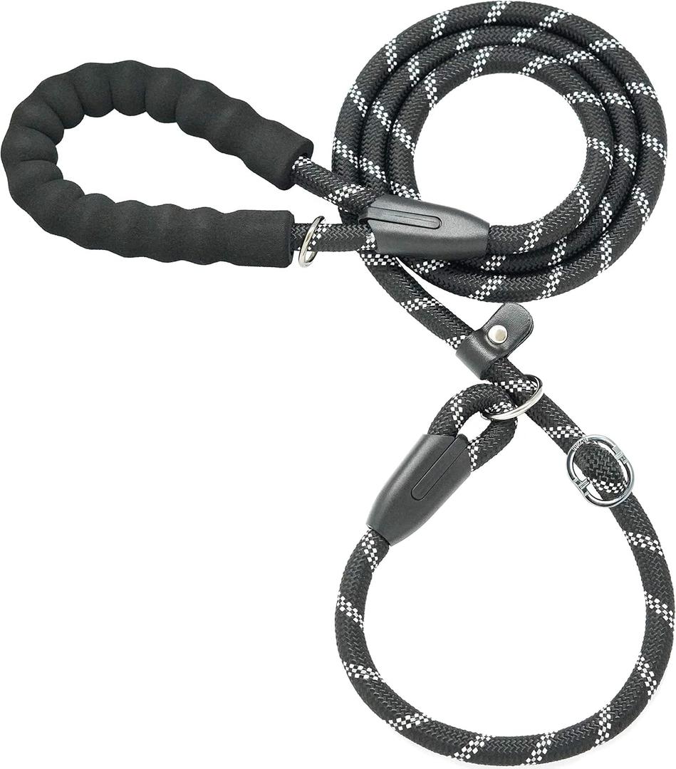 iYoShop Durable Slip Lead Dog Leash with Padded Handle and Highly Reflective Threads, No Pull Dog Training Leash, (3/8" x 6 FT, Black)
