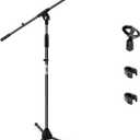 Pyle Foldable Tripod Microphone Stand - Universal Mic Mount and Height Adjustable from 37.5'' to 65.0'' Inch High w/ Extending Telescoping Boom Arm Up to 28.0'' - Knob Tension Lock Mechanism PMKS3
