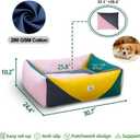 Cotton Canvas Dog Bed, Pink Dog Bed Medium Size Dog, Puppy Bed with Washable Removable Cover, Durable 290 GSM Cotton Anti-chewing Pet Bed with Anti-Slip Bottom (30"x25"x10", Pink &Y ellow  &Green)