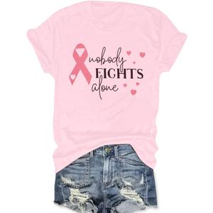 Cancer Shirt for Women Breast Cancer T-Shirt Nobody Fights Alone Shirts We Wear Pink Shirt Ribbon Short Sleeve Tee Tops (M)
