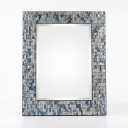 Handmade Blue & Silver Mosaic Wall Mirror, 30 x 24 Inch Rectangular Decorative Metal Framed Vanity Mirror with Embossed Glass Tiles for Bathroom, Bedroom, Living Room & Entryway