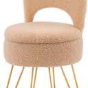 Storage Ottoman Vanity Stool Chair with Folding Back Teddy Velvet Makeup Chair Multifunctional Upholstered Footstool,4 Metal Legs with Anti-Slip Feet for Bedroom Living Room Entryway (Beige)